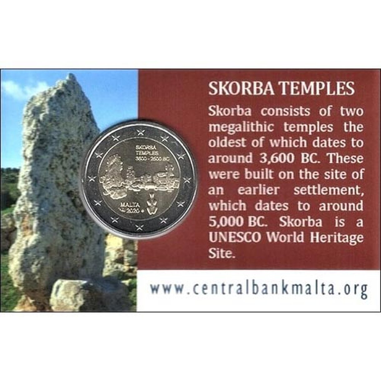 2 EURO Malta 2020 - Chrámy Skorba - coincard